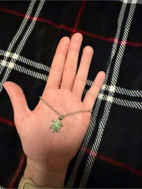 Silver Anklet with Green Turtle Pendant - Women's Jewelry